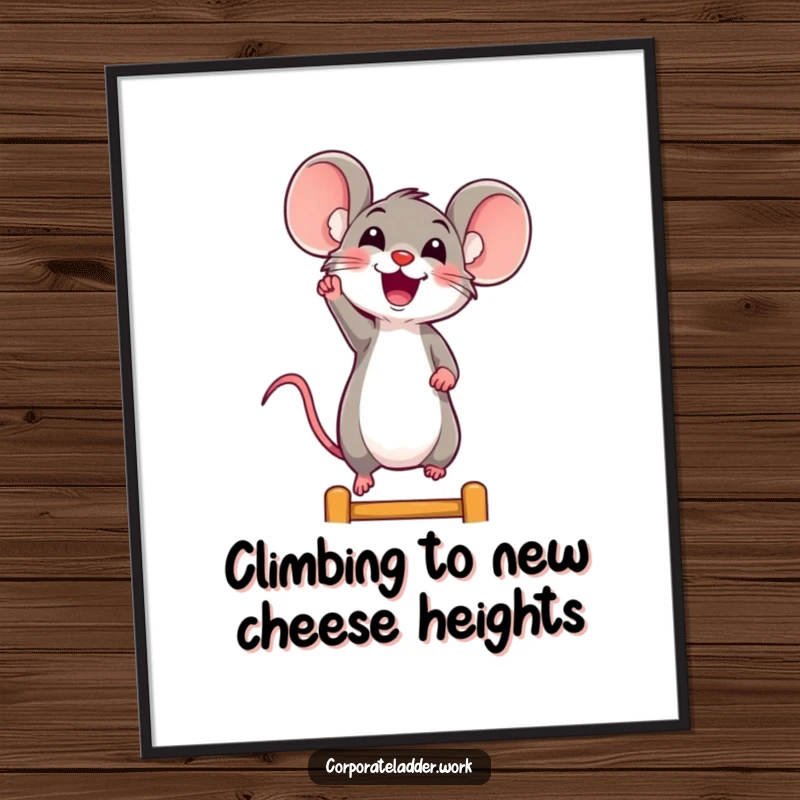 Funny Free Printable Wall Art: Enthusiastic mouse reaching up a ladder, symbolizing aspiration and reaching goals.