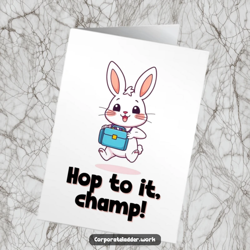 Funny Free Printable Congratulations Card: A bunny in a tiny briefcase looks ready to celebrate your big win.