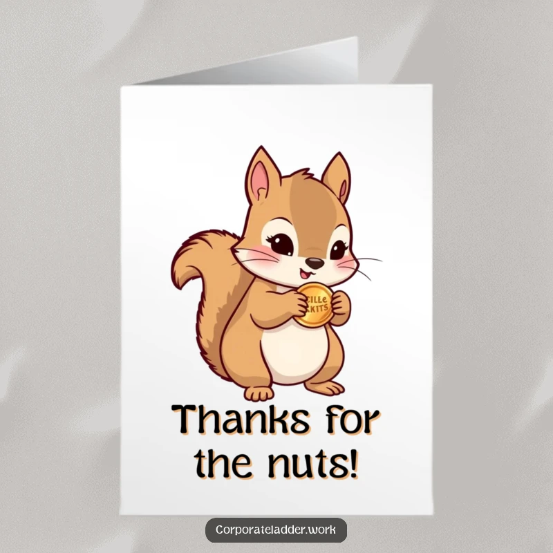 Funny Free Printable Thank You Card: A squirrel holds tightly to a stack of coins, offering thanks.